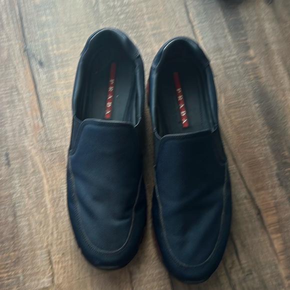 Prada loafers. size 9 1/2 navy blue with red. - Picture 1 of 6